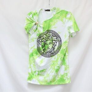 Medusa Neon Green Lime tie dye t-shirt Sleeveless designer tee 90s S Small Y2K